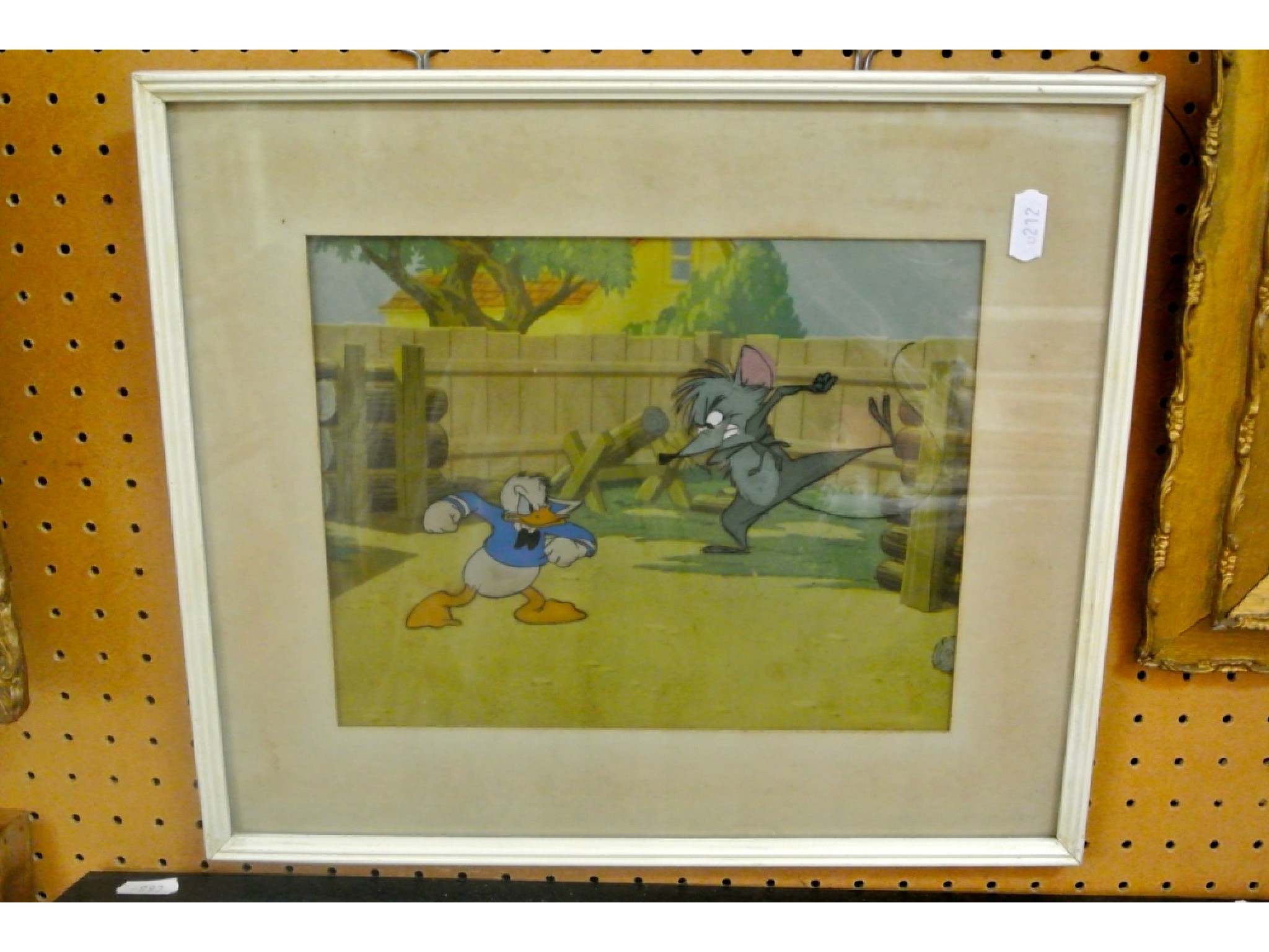 Appraisal: A Walt Disney celluloid drawing showing Donald Duck fighting a