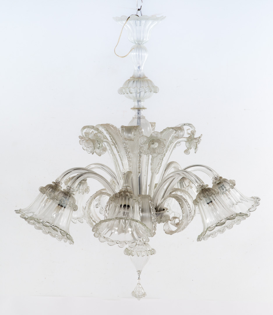 Appraisal: Venetian blown glass -light chandelier th century floral motif in