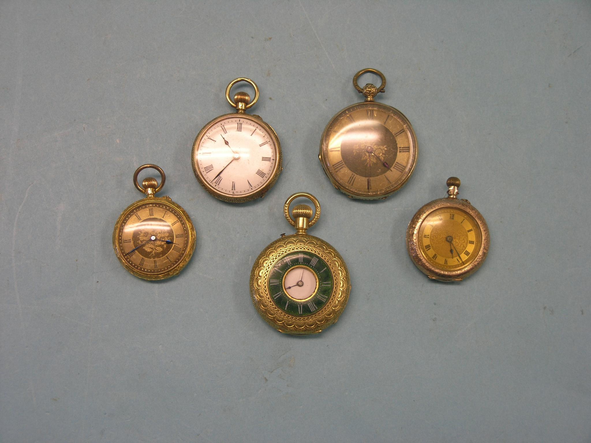 Appraisal: Three ct engraved gold fob watches together with a ct