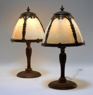 Appraisal: PR American Caramel Slag Glass Boudoir Lamps UNITED STATES EARLY