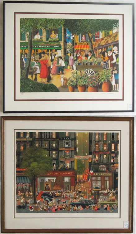 Appraisal: TWO PRINTS FRENCH STREET SCENES lithograph by James E Killett