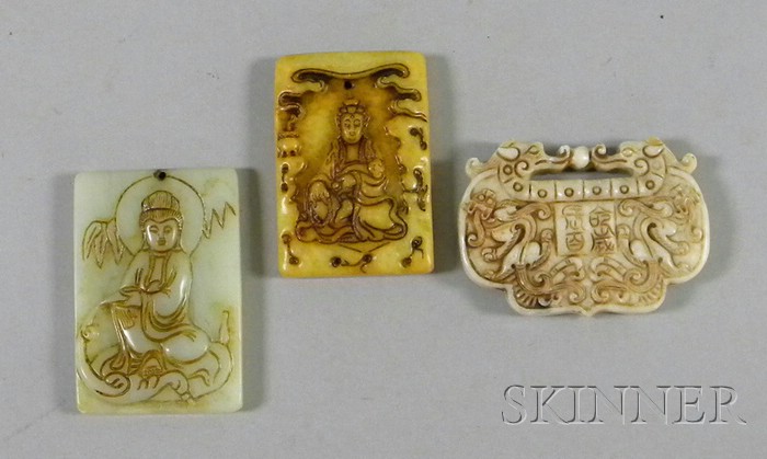 Appraisal: Three Carved Asian Stone Pendants ht approx in