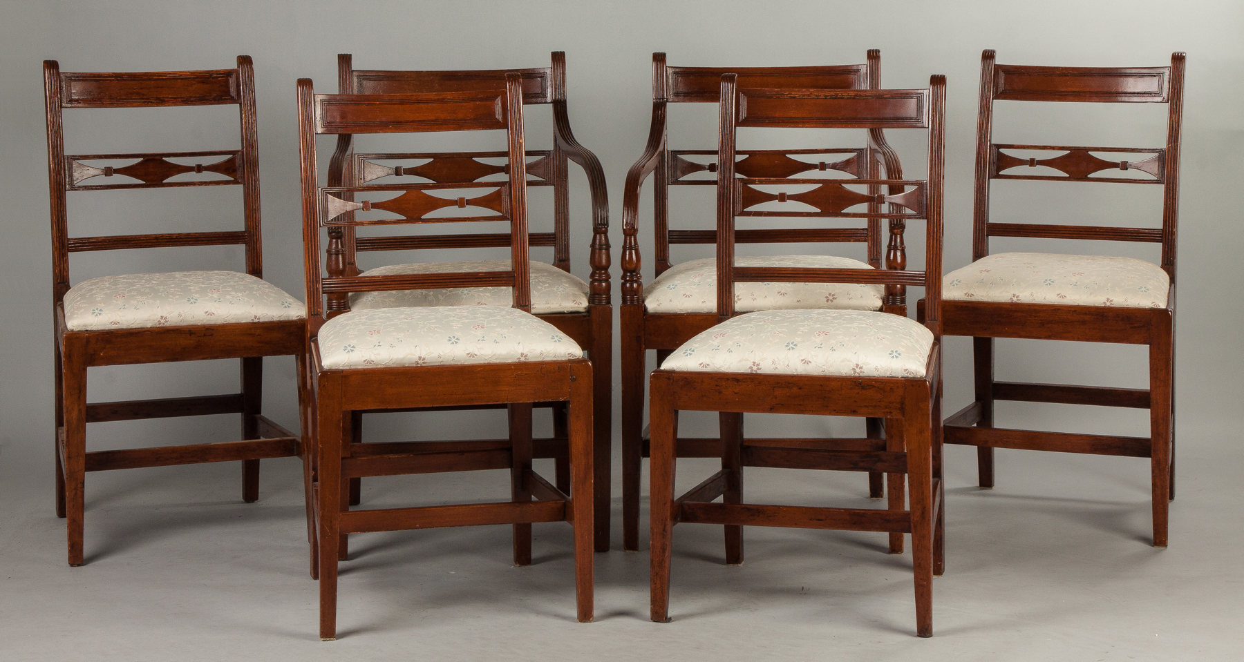 Appraisal: Set of Six New England Hepplewhite Cherry Dining Chairs Reeded