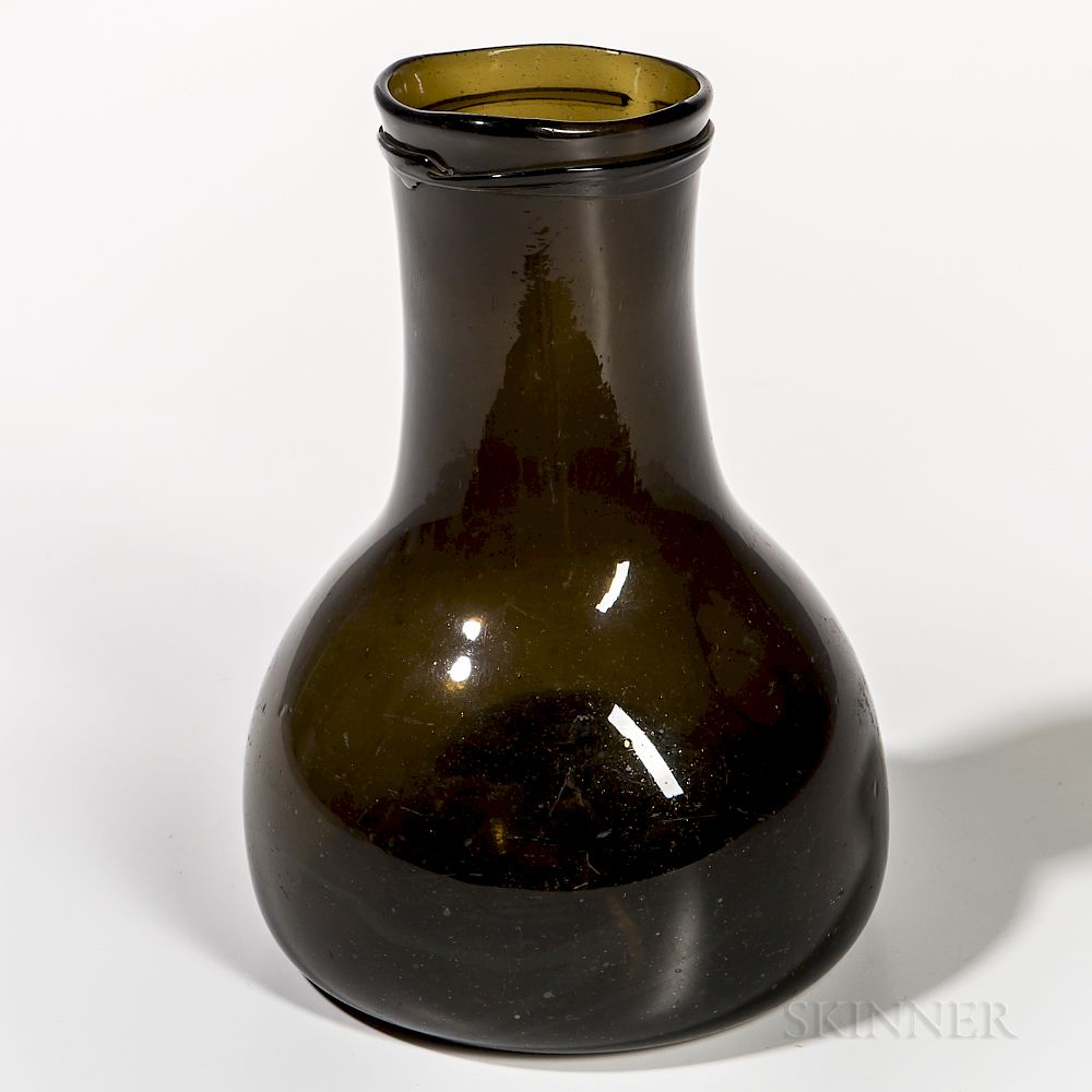 Appraisal: Olive Green Blown Glass Wide-mouth Bottle Olive Green Blown Glass