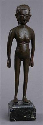 Appraisal: BRONZE ACUPUNCTURE FIGURE Standing erect with hands at sides pleated