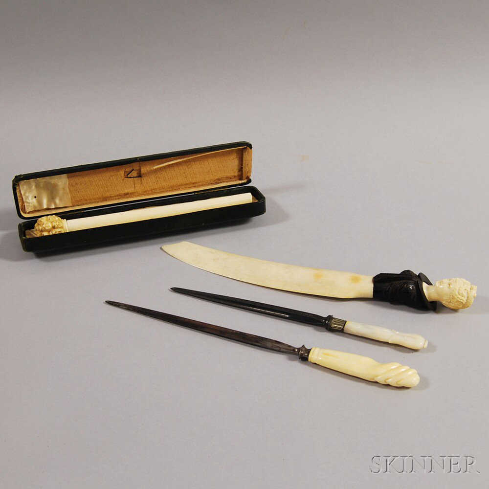 Appraisal: Four Decorative Objects including two knife sharpeners one with bone