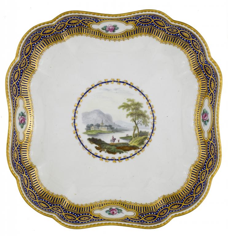 Appraisal: A DERBY SHAPED SQUARE DESSERT DISH painted by Zachariah Boreman