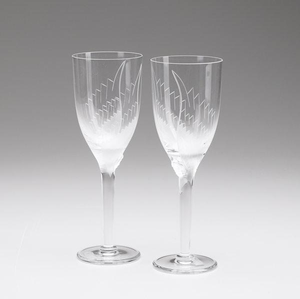 Appraisal: LALIQUE STEMWARE Pair of wine glasses with cut and frosted