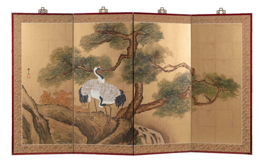 Appraisal: JAPANESE FOUR-PANEL SCREEN TH CENTURY HEIGHT LENGTH JAPANESE FOUR-PANEL SCREEN