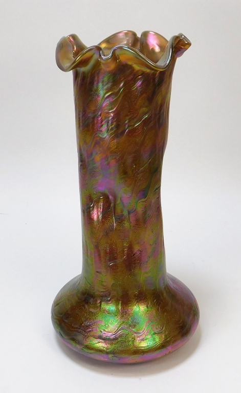 Appraisal: KRALIK DRAPED BOHEMIAN ART GLASS VASE Bohemia th CenturyFrilled pinched