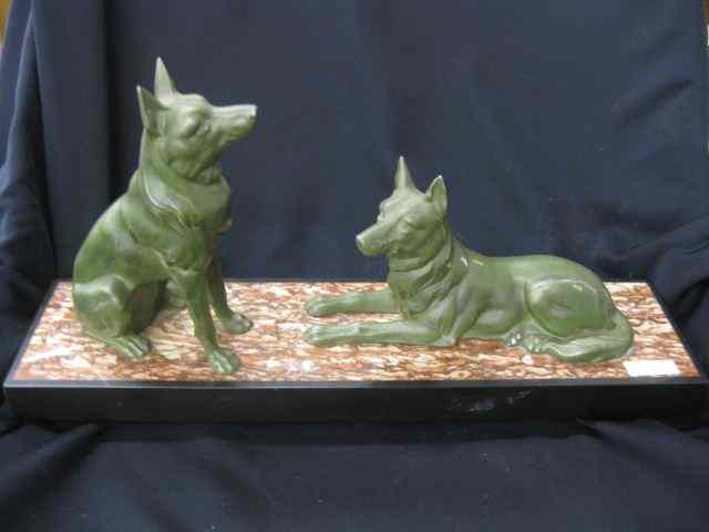 Appraisal: Deco Bronzed Statue of German Shepherds marble base '' long