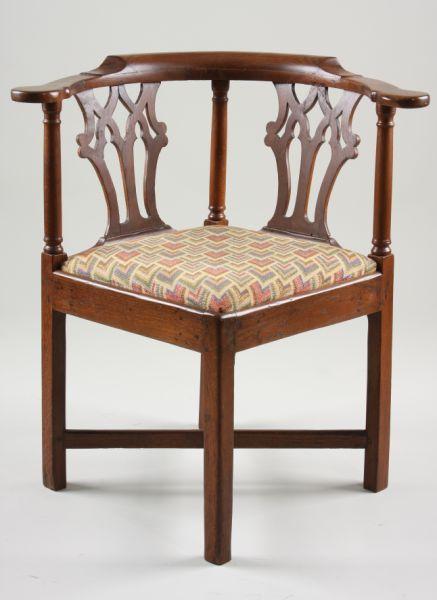 Appraisal: English Georgian Oak Corner Chair ca applied molded crest rail