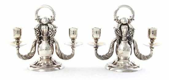 Appraisal: Pair Danish silver candelabra designed by Georg Jensen - in