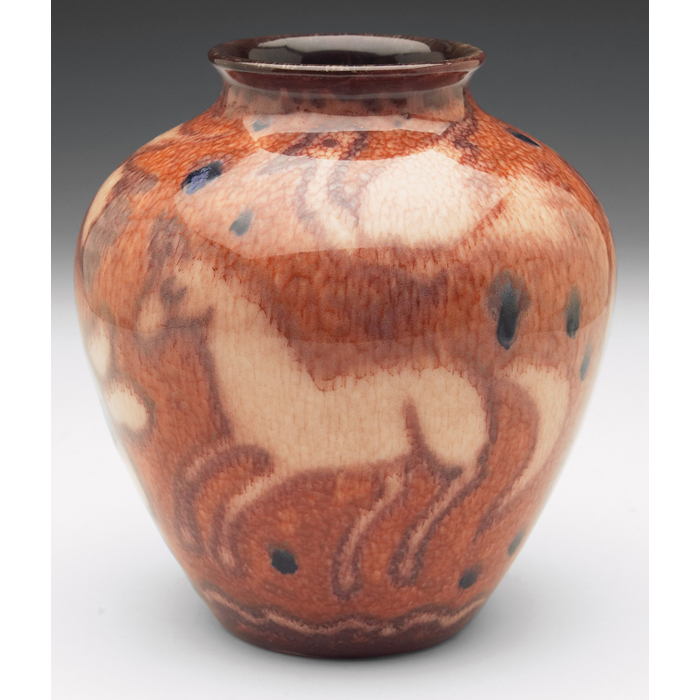 Appraisal: Good Rookwood vase bulbous shape decorated with stylized animals nicely