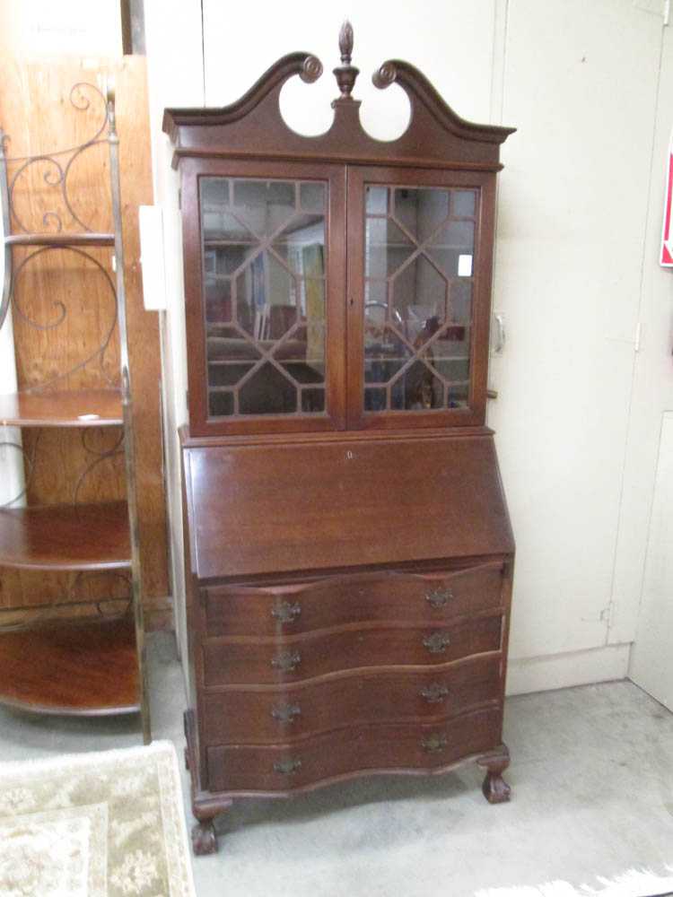 Appraisal: CHIPPENDALE REVIVAL MAHOGANY SECRETARY BOOKCASE American mid- th century the