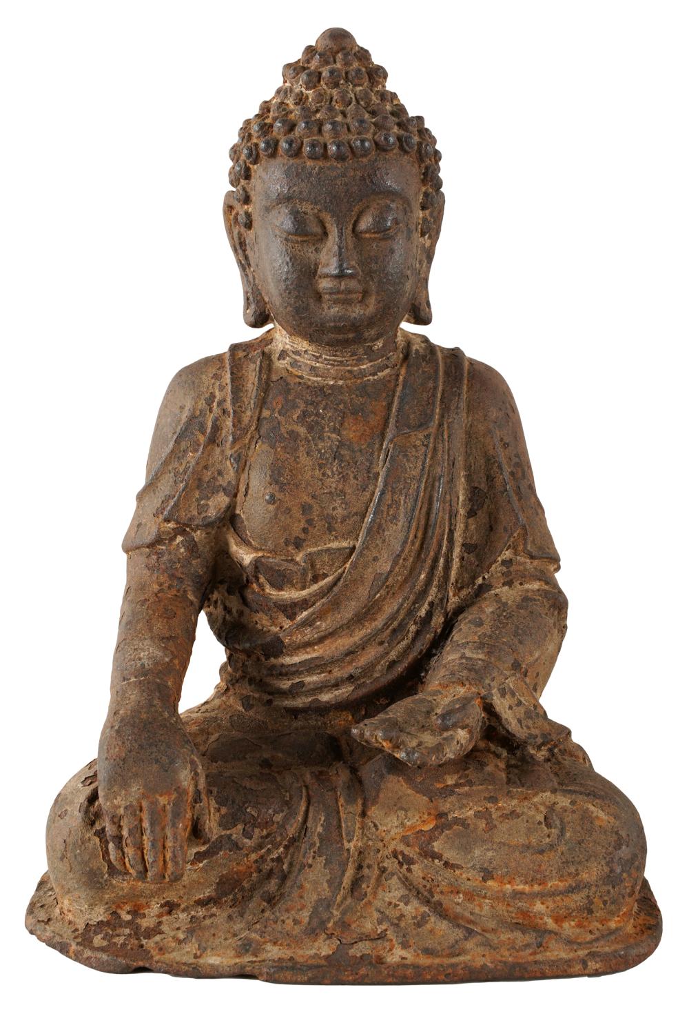 Appraisal: CHINESE SEATED BUDDHAiron Condition with heavy oxidation commensurate with exposure