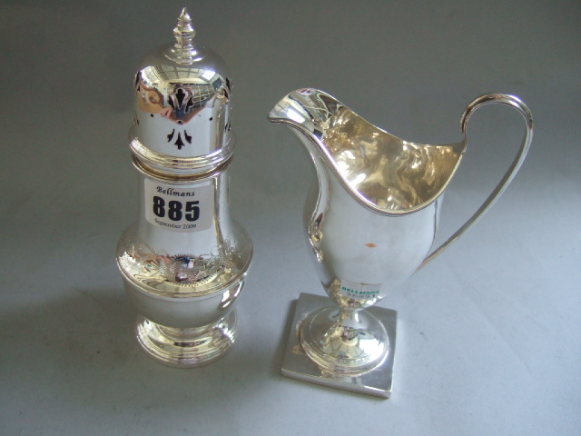 Appraisal: A silver pear shaped sugar caster with engraved decoration Birmingham