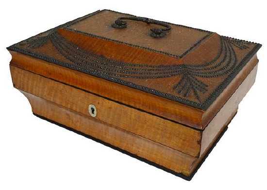 Appraisal: A Regency satinwood work box the hinged cover with steel