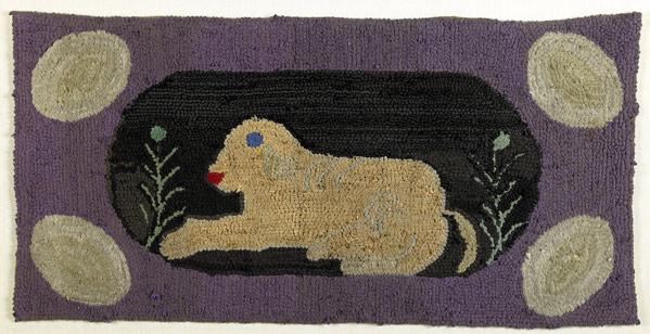 Appraisal: AMERICAN HOOKED RUG Depicts a dog with floral display on