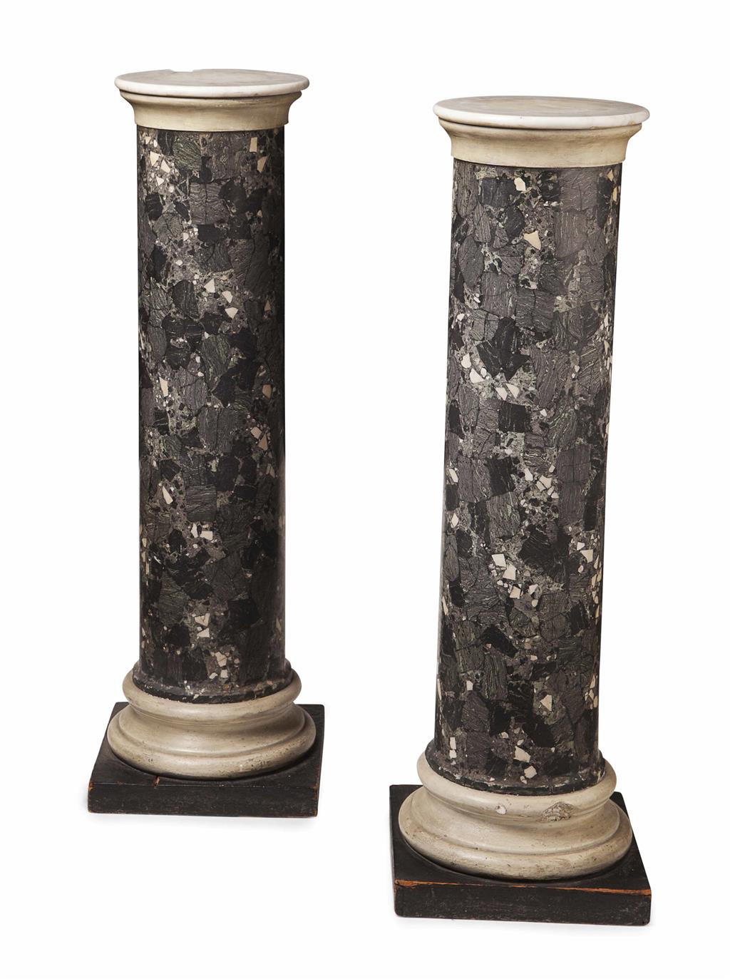 Appraisal: PAIR OF SCAGLIOLA PEDESTALS each with a circular white capital