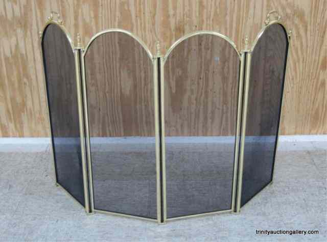 Appraisal: Brass Black Wire Mesh Folding Fireplace ScreenThis is for a