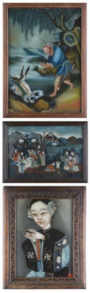 Appraisal: Group of Three Chinese School Reverse Paintings on glass th