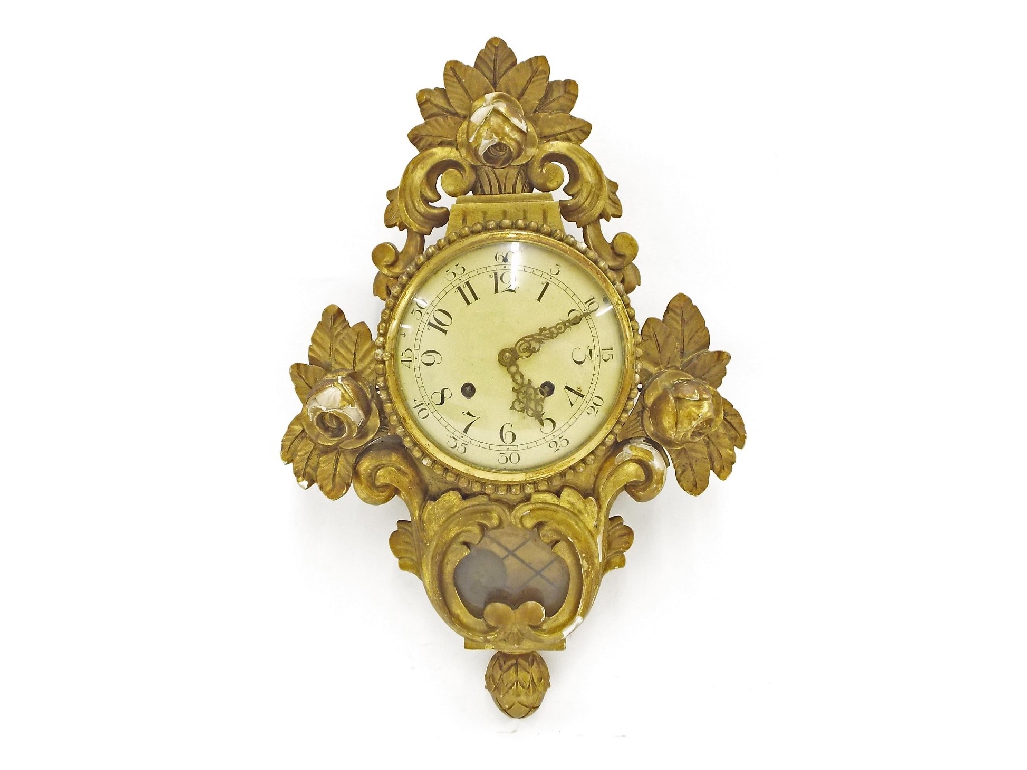 Appraisal: Cartel style giltwood two train wall clock with dial high