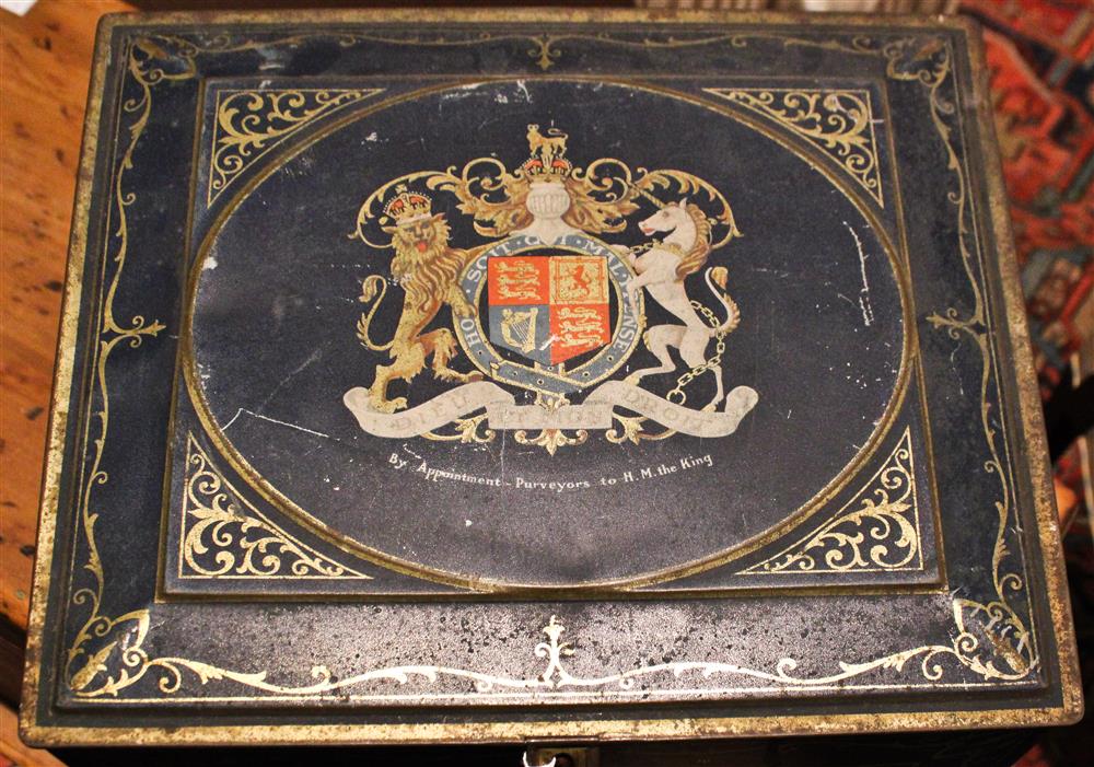 Appraisal: ENGLISH DARK BLUE TOLE MASSIVE BISCUIT TIN perhaps for Crosse