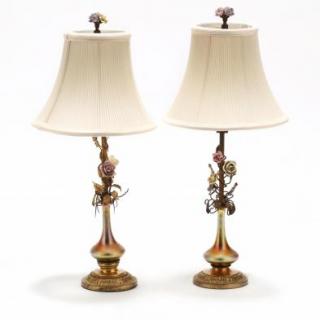 Appraisal: att Steuben Pair of Boudoir Lamps circa iridescent gold glass