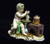 Appraisal: A Meissen group of a putto making chocolate late th