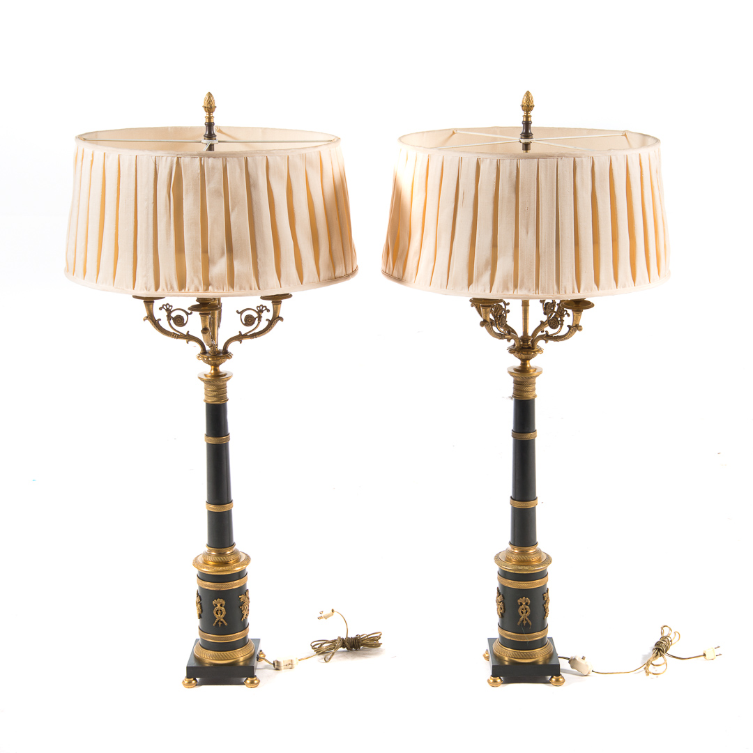 Appraisal: Pair French Empire style bronze lamps th century patinated bronze