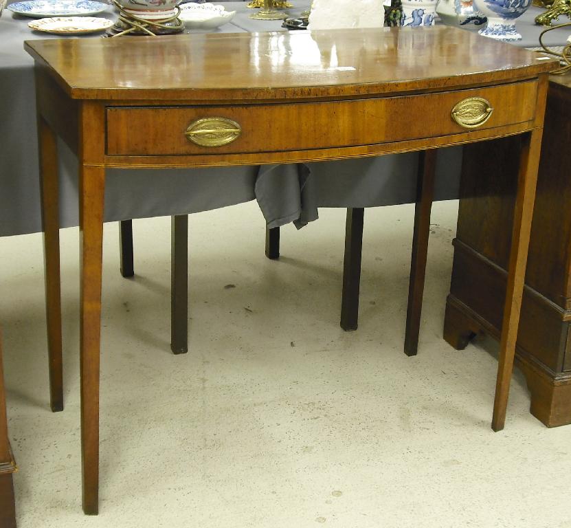 Appraisal: th century bowfronted inlaid side table the single frieze drawer