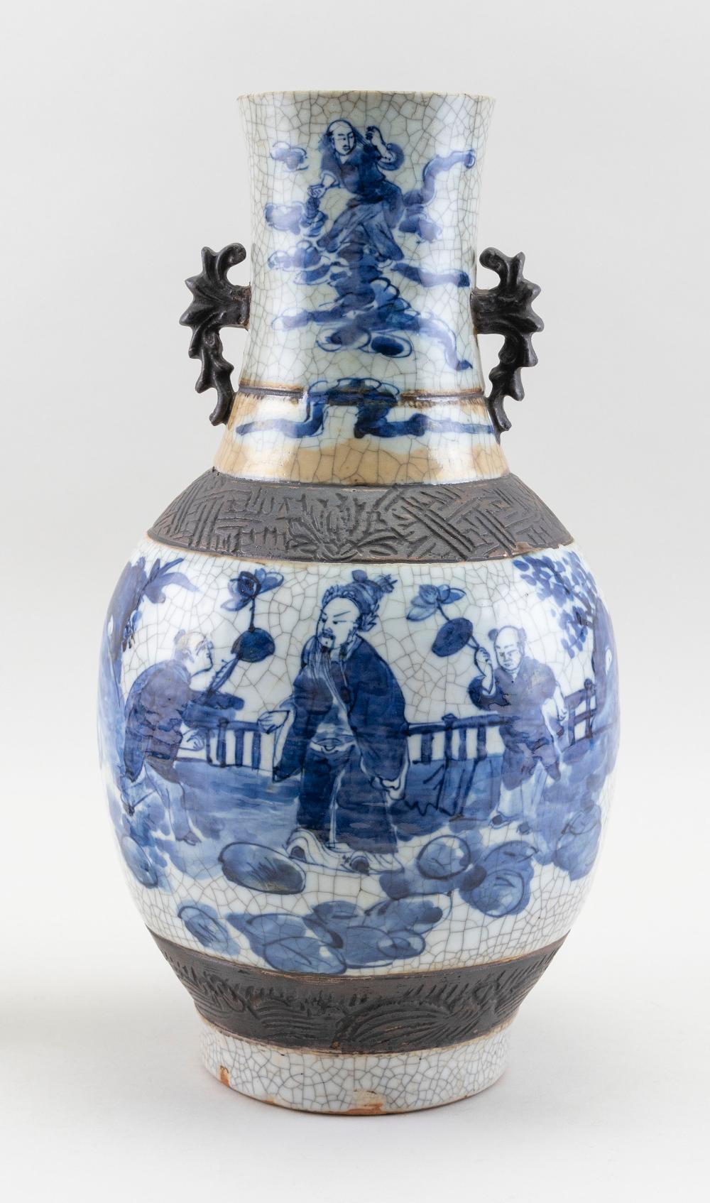 Appraisal: CHINESE BLUE AND WHITE CRACKLEWARE PORCELAIN VASE LATE TH EARLY