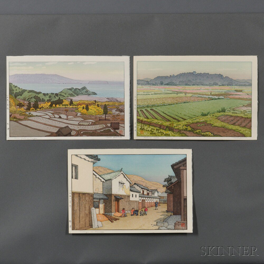 Appraisal: Toshi Yoshida - Three Color Woodblock Prints Japan Rice Field