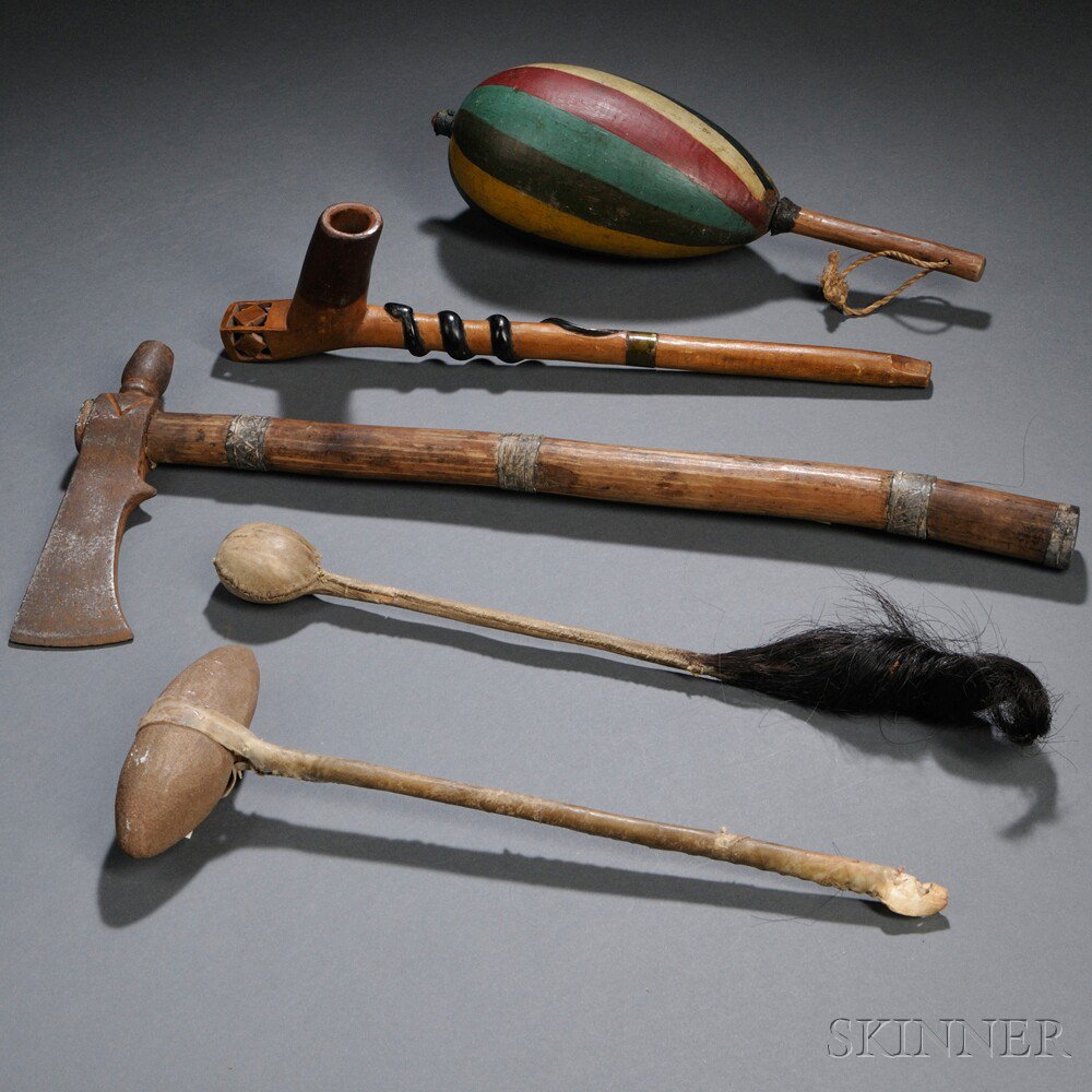 Appraisal: Five Items two small skullcracker clubs a folk art wood