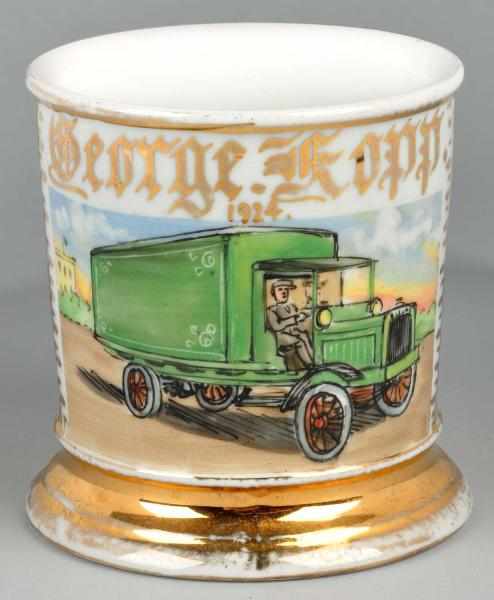 Appraisal: Van-Type Truck Shaving Mug Description Gilt name George Kopp and