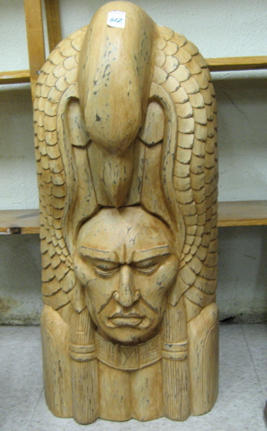 Appraisal: NATIVE AMERICAN INDIAN WOOD SCULPTURE Indian chief bust with eagle