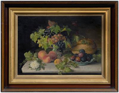 Appraisal: American School still life footed compote with grapes on a