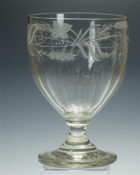 Appraisal: A large mid th century rummer with etched vine leaf