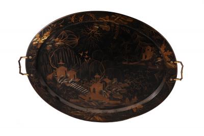 Appraisal: A Clay patent black lacquer papier-m ch tray with gilded