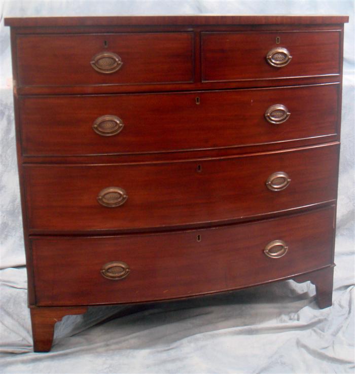 Appraisal: Mahogany Georgian bowfront chest over drawers bracket feet w h