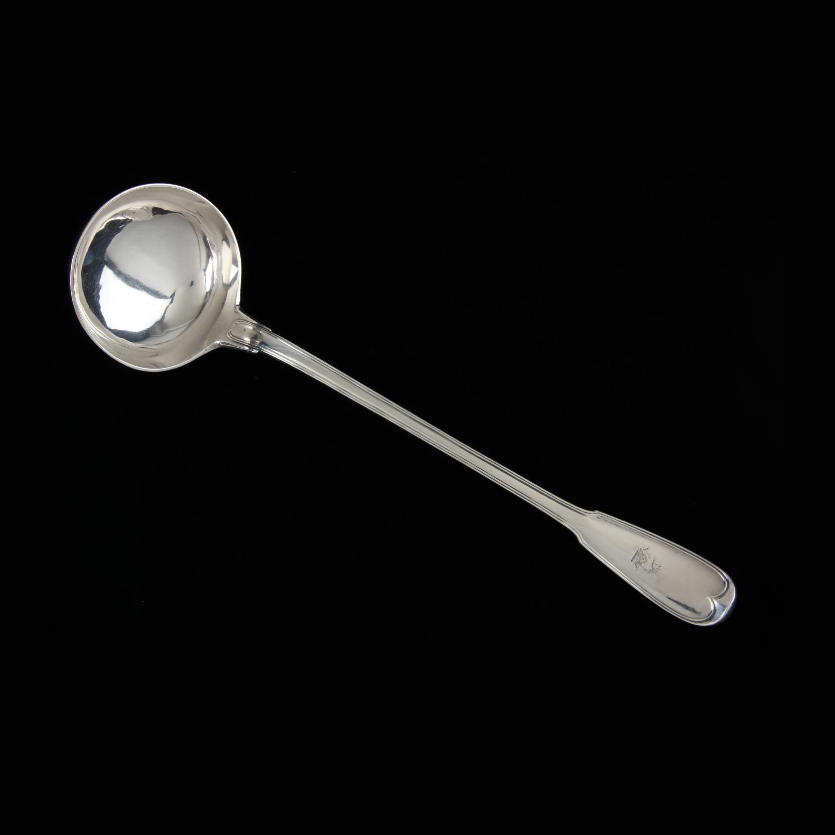 Appraisal: French Silver Soup Ladle circa Fiddle Thread pattern with engraved