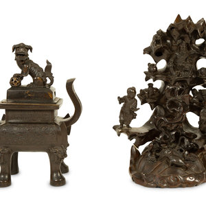 Appraisal: Two Chinese Bronze Articles TH CENTURY including a figural group