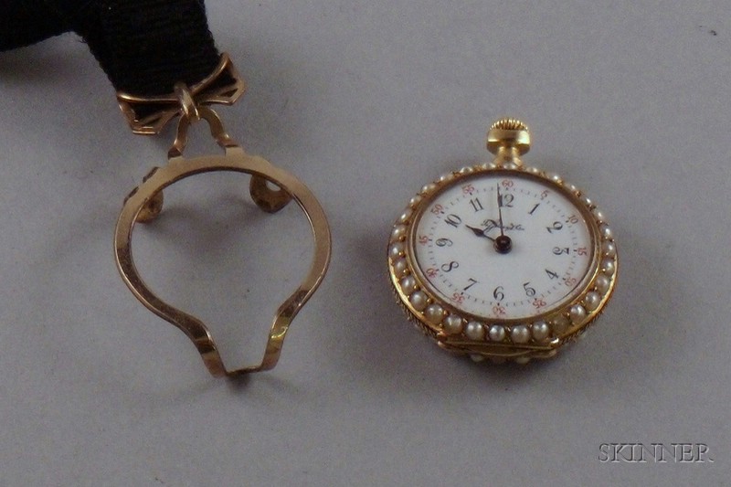 Appraisal: Lady's Continental Gold Seed Pearl and Enamel Pendant Watch Tiffany