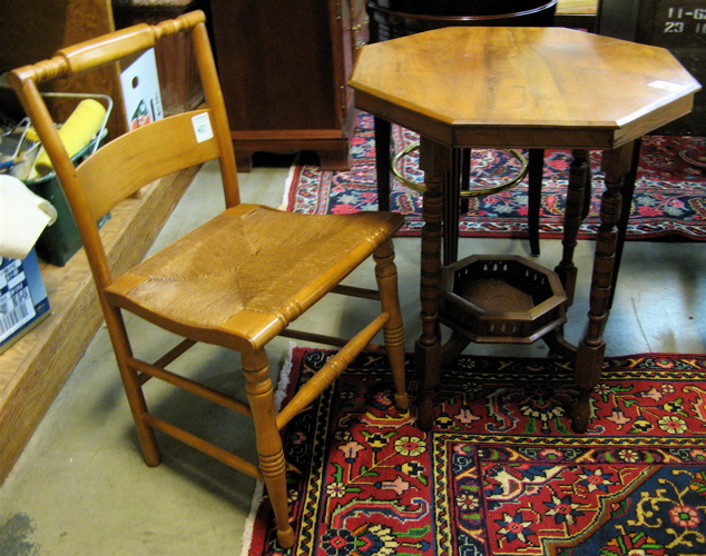 Appraisal: LAMP TABLE AND SIDE CHAIR The English walnut lamp table