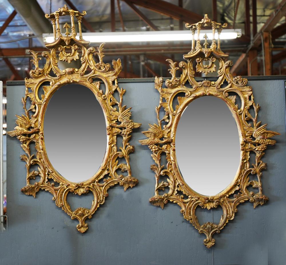 Appraisal: PAIR CHINOISERIE GILTWOOD WALL MIRRORSin the Georgian style each with