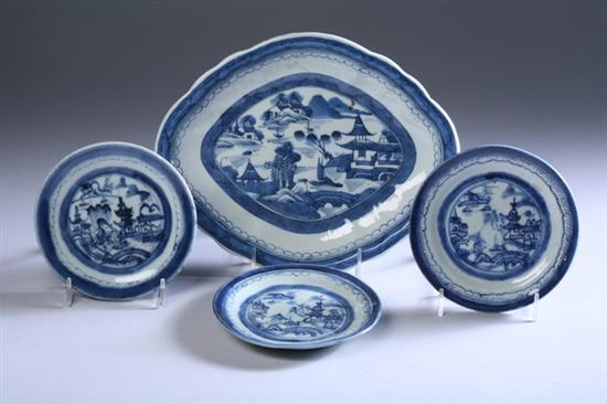 Appraisal: SIX PIECES CANTON BLUE AND WHITE PORCELAIN th century Lozenge