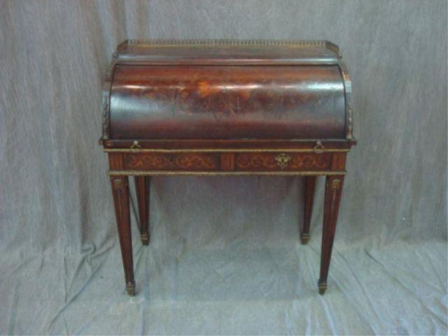 Appraisal: Louis XV Style Cylinder Desk with Marquetry and Bronze Mounts