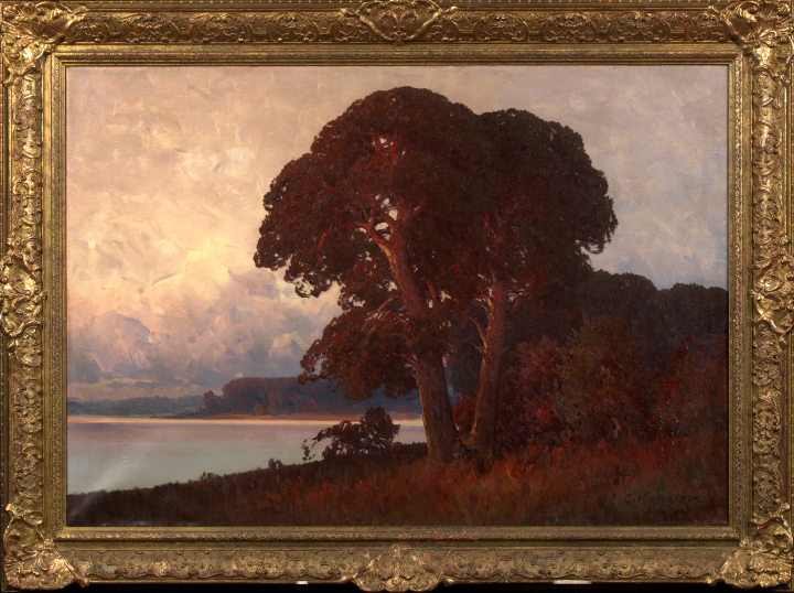 Appraisal: Carl Kenzler German b River Landscape at Sunset oil on