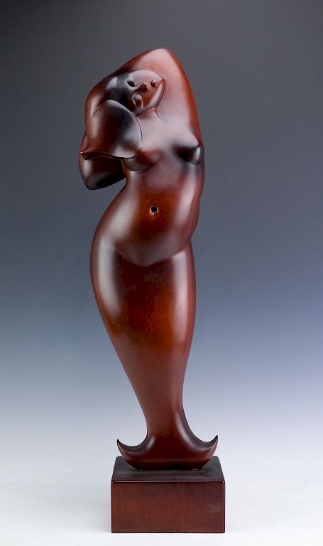 Appraisal: Modern Cubist Figural Mermaid Wood Art Sculpture Hand carved from